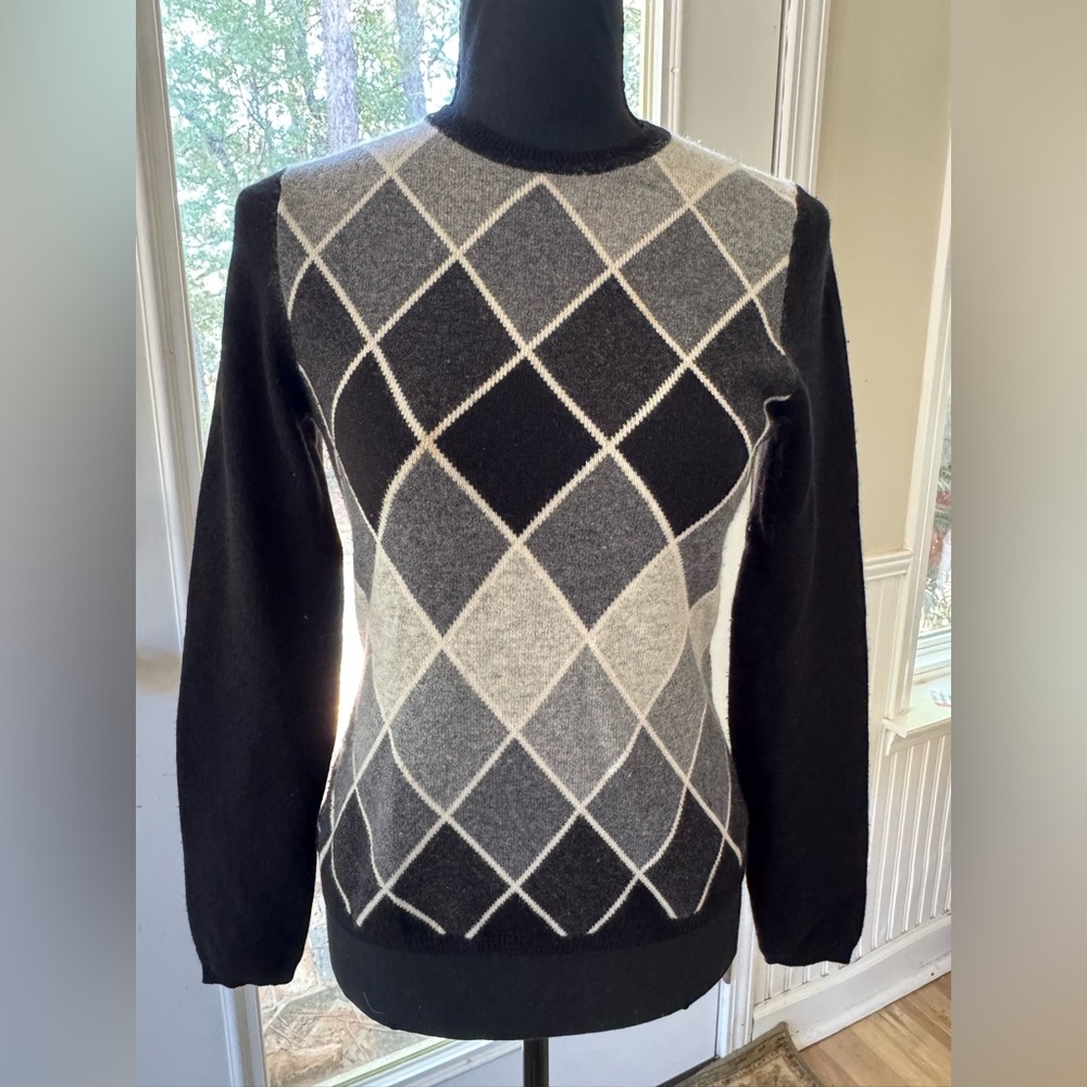 NWOT Brooks Bros cashmere argyle gray and black sweater size XS